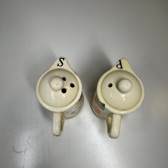 Vintage Hand-Painted Floral Salt & Pepper Shakers 1940s Ceramic Japan Style - Picture 5 of 8